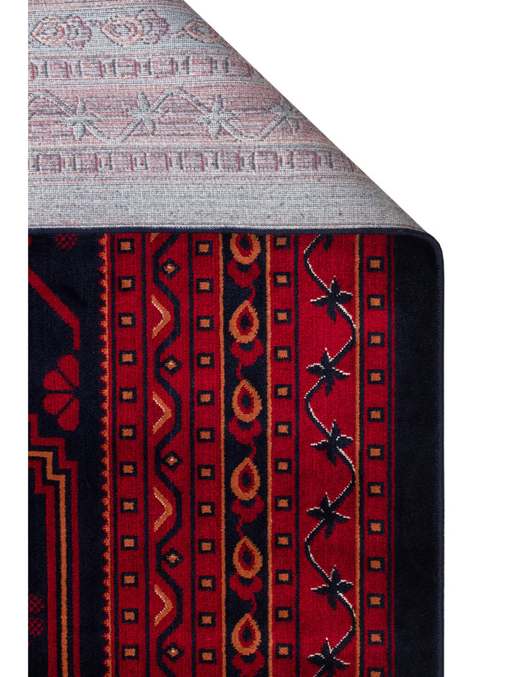 Paghman Series Afghan Patterned Viscose Dense Woven Non-Slip Based Thin Machine-Made Carpet 01 NAVY