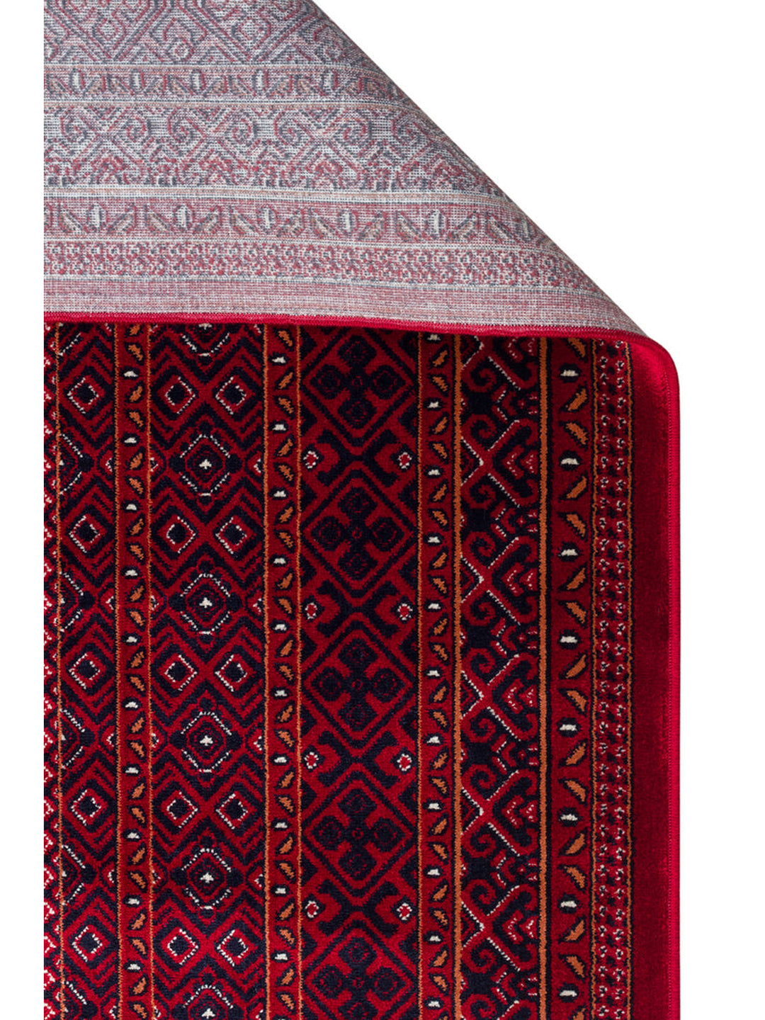 Paghman Series Afghan Patterned Viscose Dense Woven Non-Slip Based Thin Machine-Made Carpet 02 RED