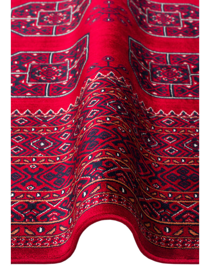 Paghman Series Afghan Patterned Viscose Dense Woven Non-Slip Based Thin Machine-Made Carpet 02 RED