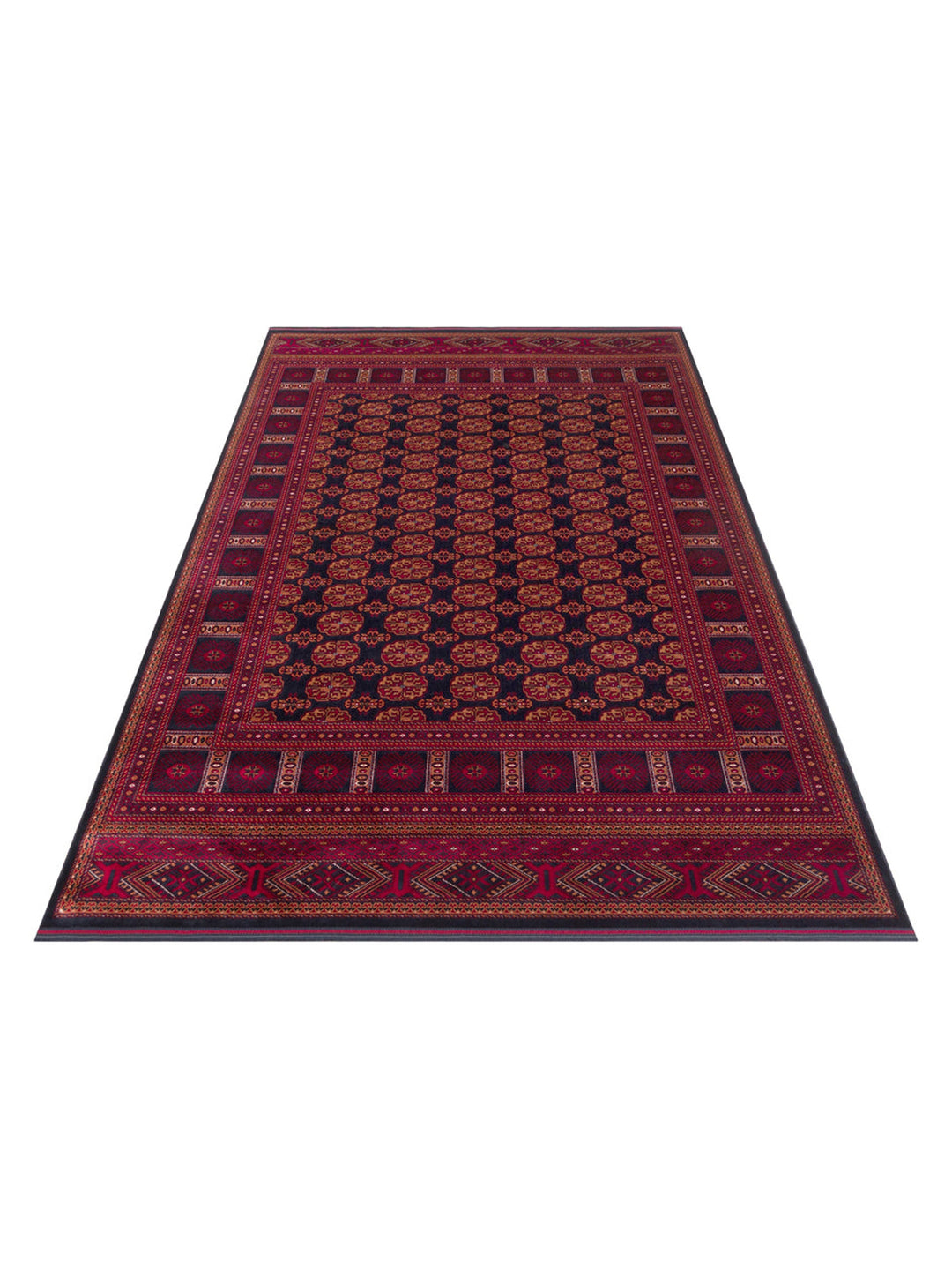 Paghman Series Afghan Patterned Viscose Dense Woven Non-Slip Based Thin Machine-Made Carpet 03 NAVY