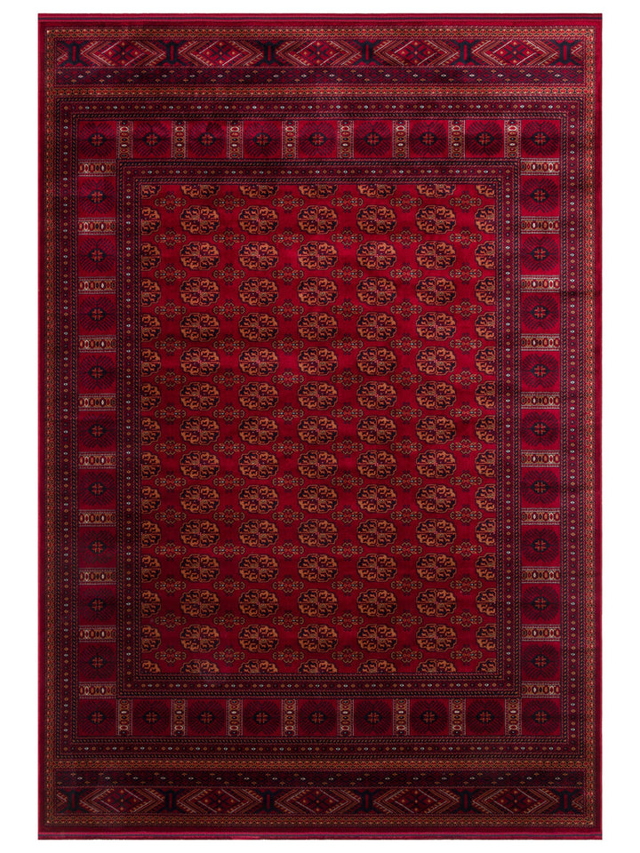 Paghman Series Afghan Patterned Viscose Dense Woven Non-Slip Based Thin Machine-Made Carpet 03 RED