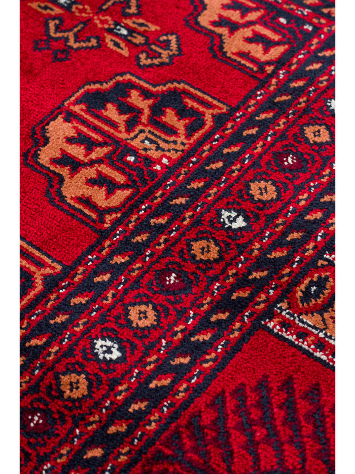 Paghman Series Afghan Patterned Viscose Dense Woven Non-Slip Based Thin Machine-Made Carpet 03 RED