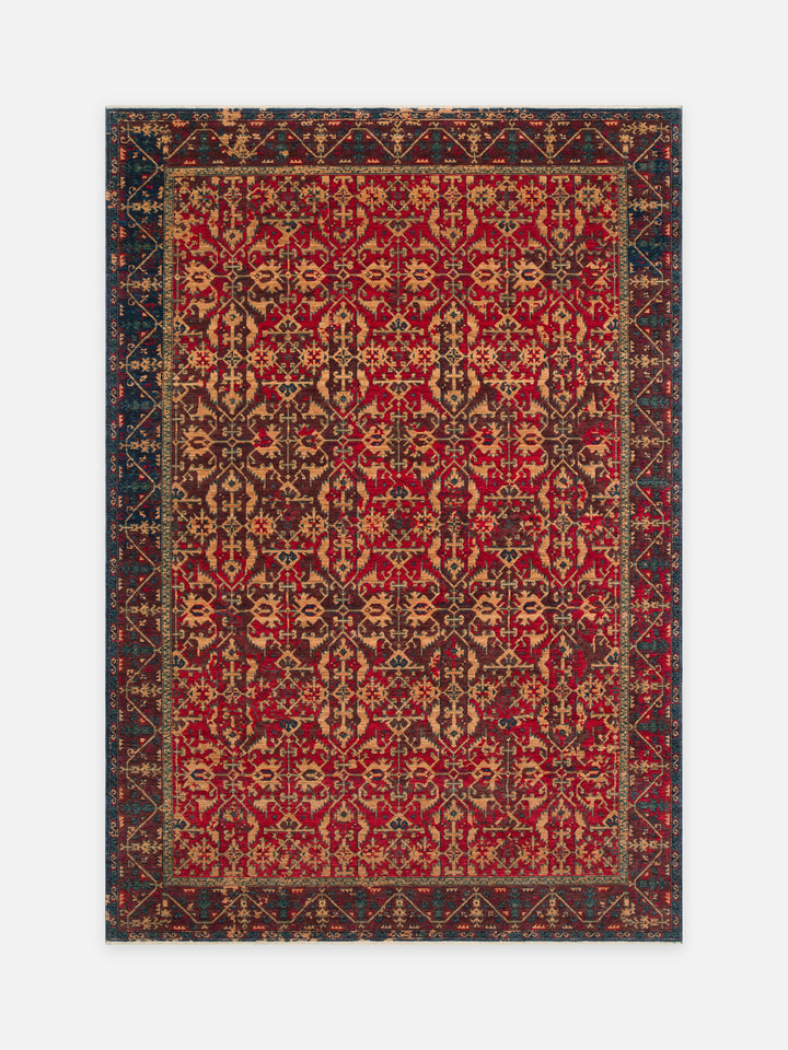 Göbeklitepe Serisi Anadolu Motiflerine Sahip %100 Yeni Zelanda Yünü ile Üretilen El Emeği Kara Tezgah Halı 09REDV - Carpetdocia - kusbakisi