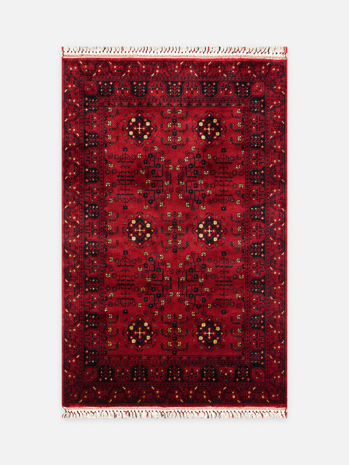 Kabil Afgan Desenli El Emeğiyle Özel Tezgahlarda Üretilen TENCEL™ Uşak Halısı 959 RED - Carpetdocia - kusbakisi