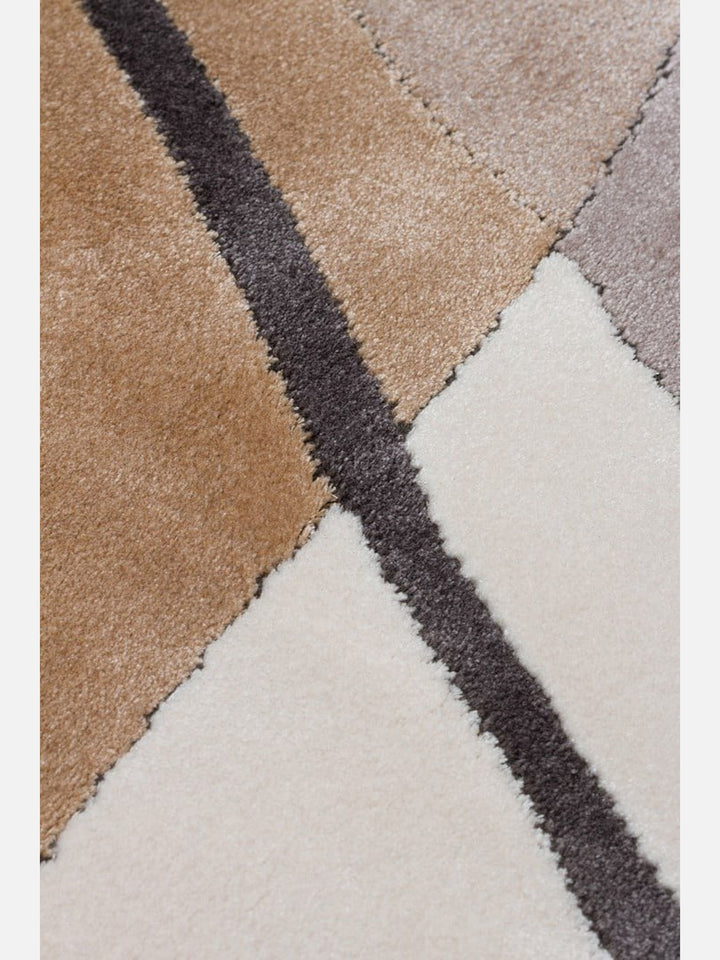 Monza Art Geometrik Desenli Yüksek Kalite Sık Dokuma Parlak Modern Salon Halısı 08 CREAM BLACK - Carpetdocia