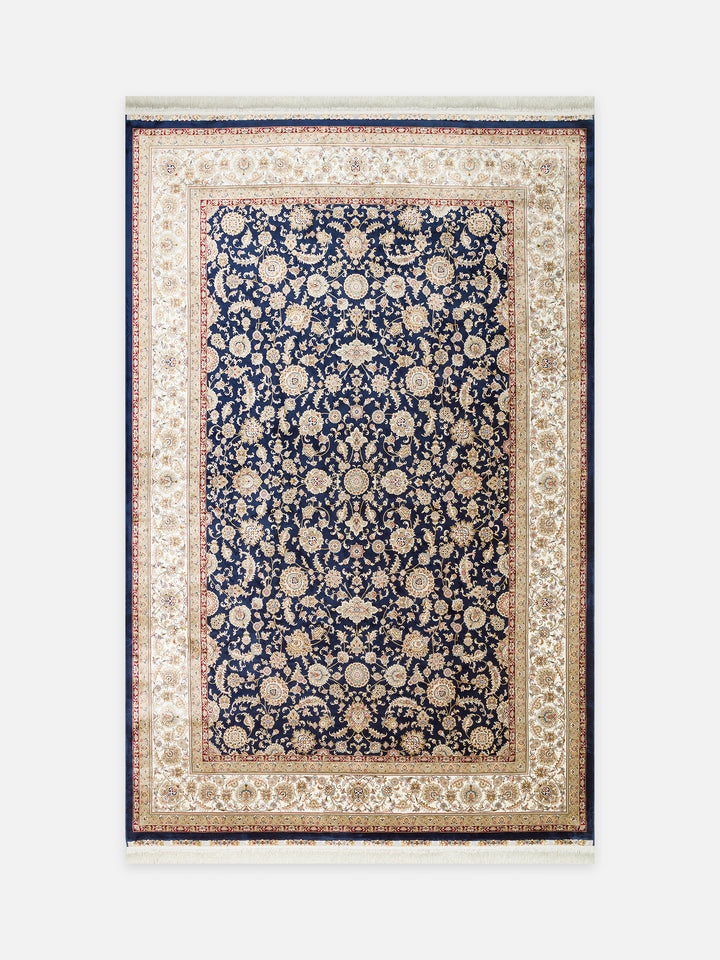 Topkapı Serisi Yüksek Kalite Sık Dokuma Klasik Desenli Özel Işıltılı Salon Halısı 03 NAVY CREAM - Carpetdocia - kusbakisi