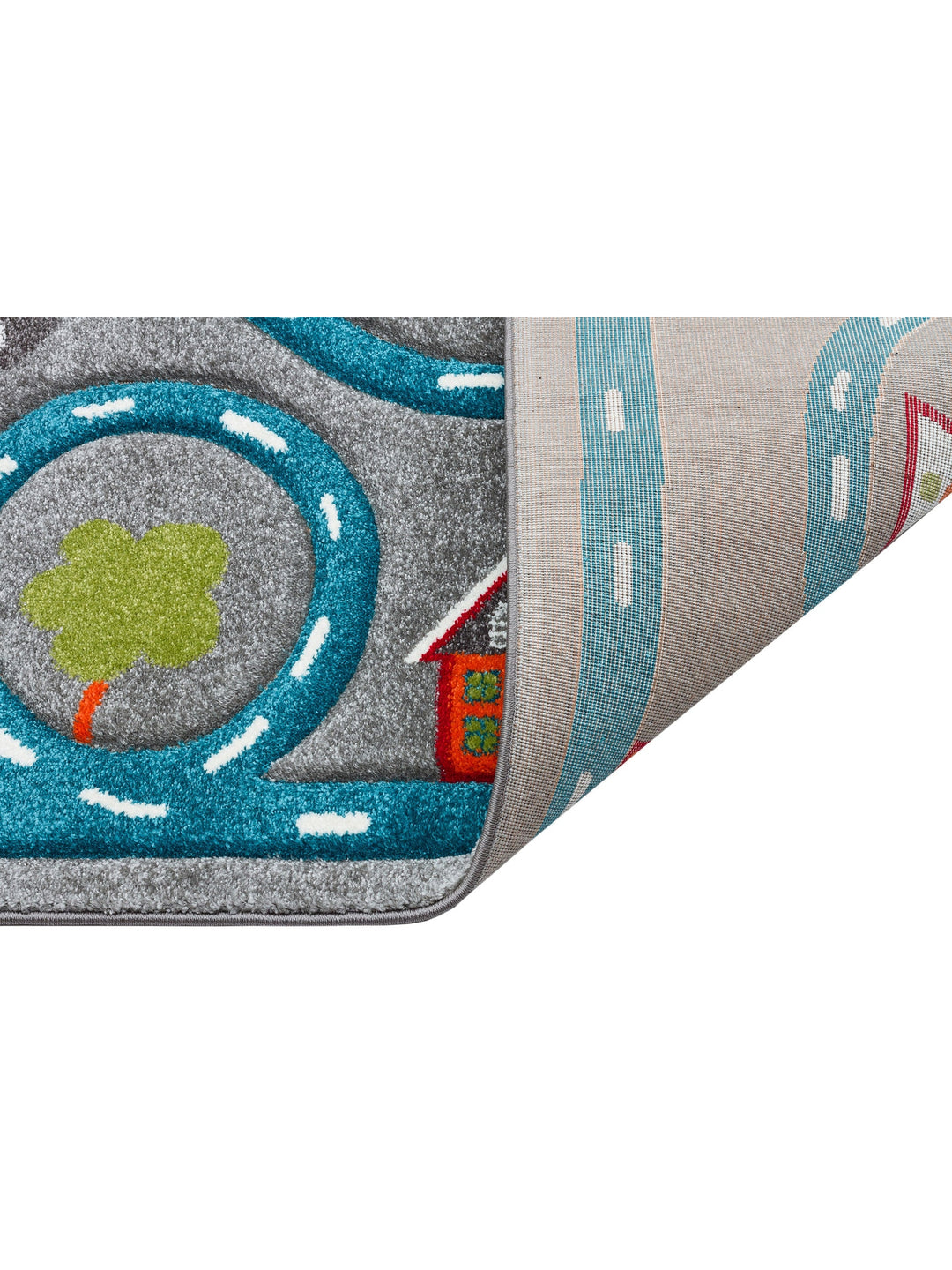 Carpetdocia Kids Eğlenceli Araba Yarışı Temalı Çocuk Halısı 19 GREY BLUE - Carpetdocia