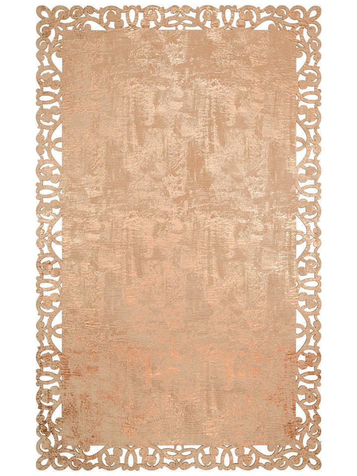 Gravür Klasik Ve Modern İşleme ve Oymaya Sahip Parlak Bordürlü Suni Deri Halı 05 BEIGE COPPER - Carpetdocia