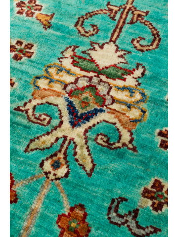 El dokuma Afgan halı turkuaz bitkisel desen 82x252 cm