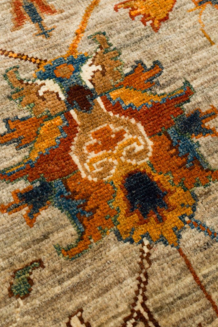 El dokuma Afgan halı adaçayı yeşili sultanabad çiçek 208x301 cm desen detayı