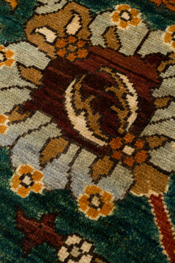 El dokuma Afgan halı koyu yeşil şah abbas i̇ri palmet 271x356 cm desen detayı