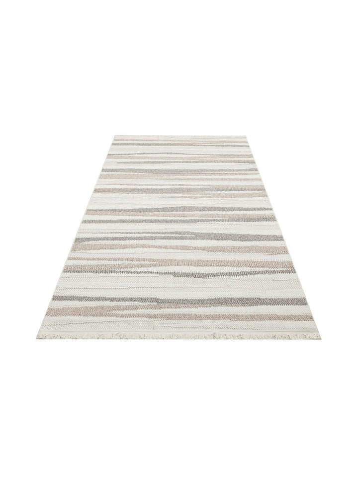 Mali Yumuşak Tuşeli Örgü Dokuma Oturma Odası Koridor Antre Yatak Odası Modern Halı 02 WHITE BEIGE - Carpetdocia