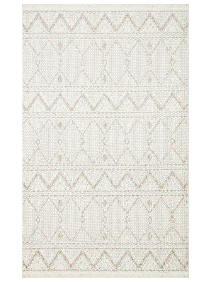 Mali Yumuşak Tuşeli Örgü Dokuma Oturma Odası Koridor Antre Yatak Odası Modern Halı 03 WHITE BEIGE - Carpetdocia