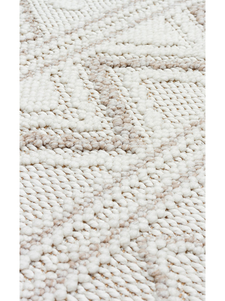 Mali Yumuşak Tuşeli Örgü Dokuma Oturma Odası Koridor Antre Yatak Odası Modern Halı 03 WHITE BEIGE - Carpetdocia
