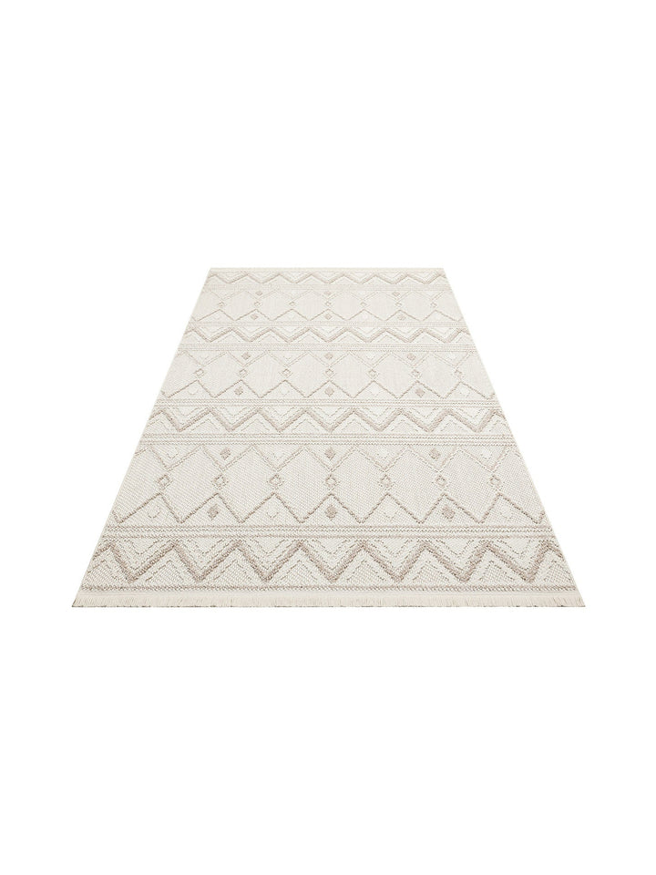 Mali Yumuşak Tuşeli Örgü Dokuma Oturma Odası Koridor Antre Yatak Odası Modern Halı 03 WHITE BEIGE - Carpetdocia
