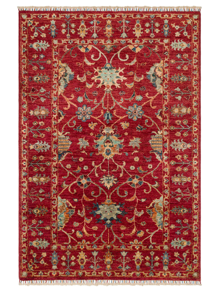 El dokuma Afgan halı kırmızı bitkisel desen 125x182 cm