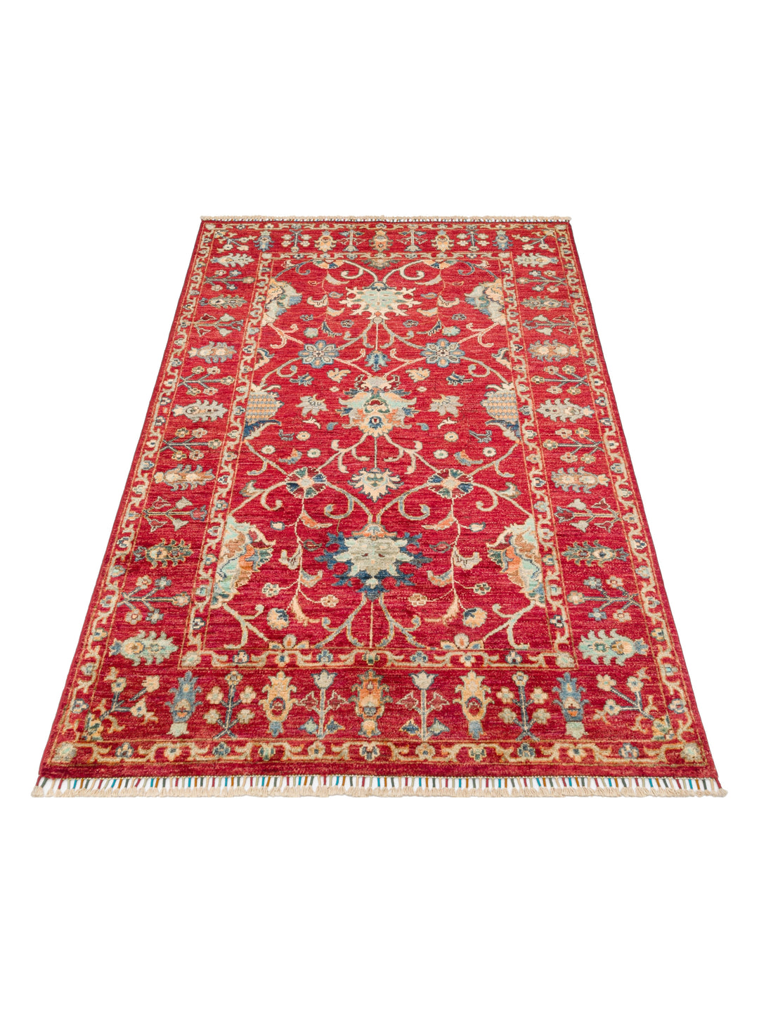 El dokuma Afgan halı kırmızı bitkisel desen 125x182 cm