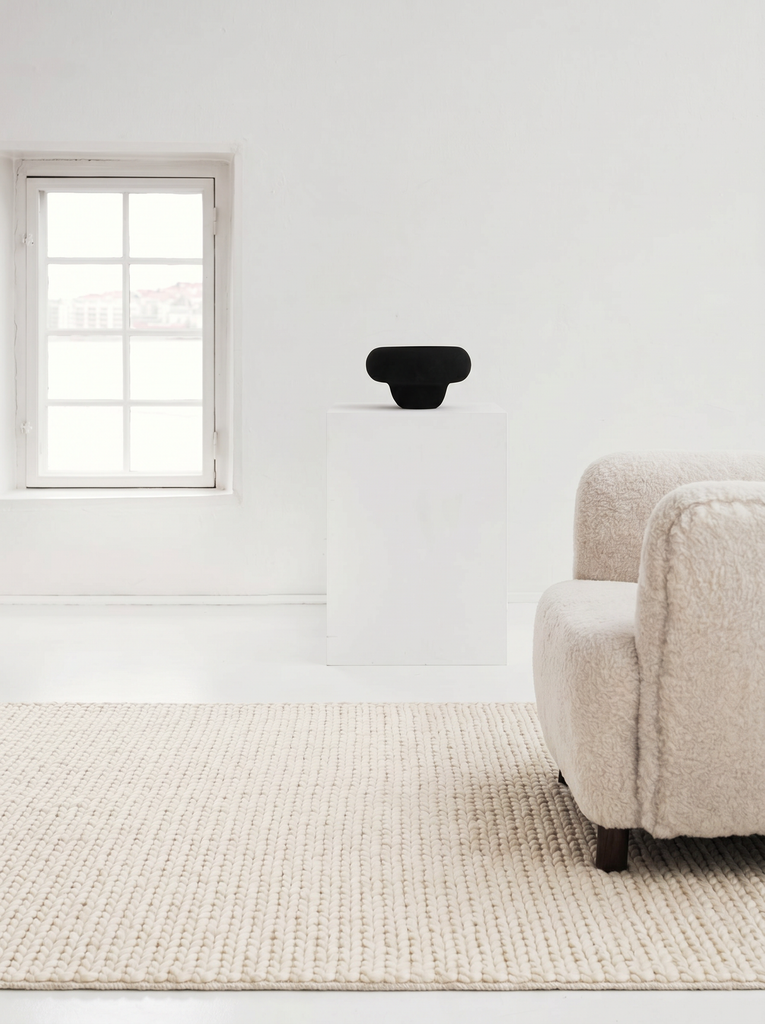 Woolstar %100 natürliche Kaschmir gemusterter Wohnzimmer Flur Eingangsbereich handgewebter gestrickter Teppich CREAM