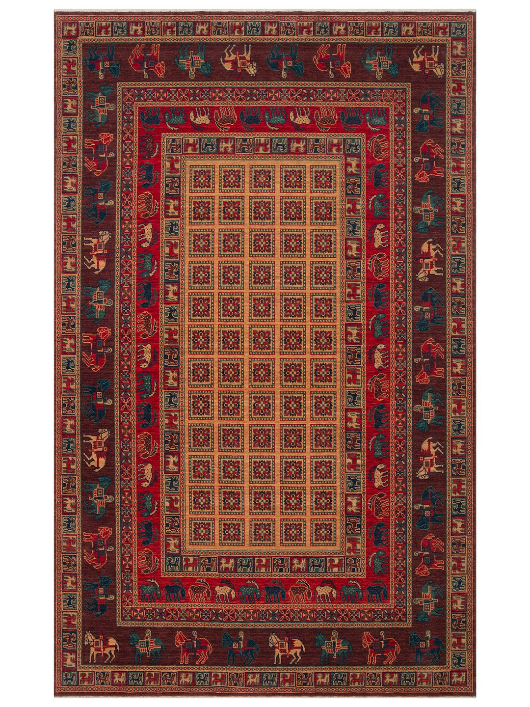 Göbeklitepe Serisi Anadolu Motiflerine Sahip %100 Yeni Zelanda Yünü ile Üretilen El Emeği Kara Tezgah Halı 08VIOLT - Carpetdocia