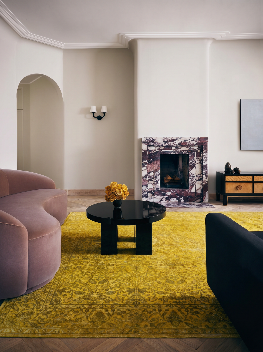 Indischer handgefertigter Teppich Einteilig Wolle und Seide Jaipur Lacuna Modern Overdyed Wohnzimmer Goldgelb