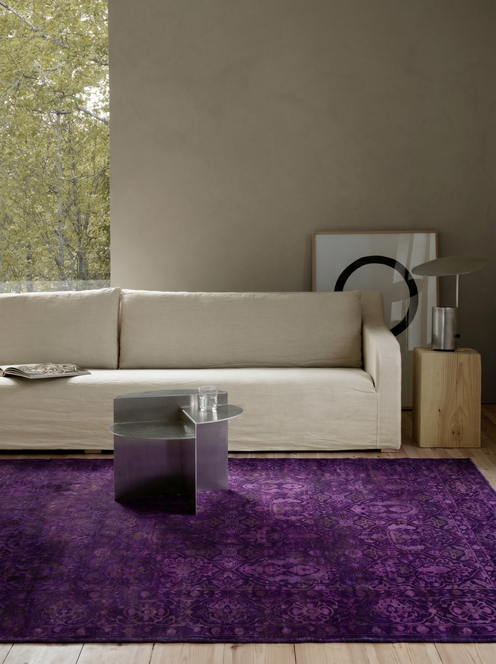 Indian Handmade Carpet Single Piece Wool and Silk Jaipur Lacuna Modern Overdyed Living Room Antique Purple