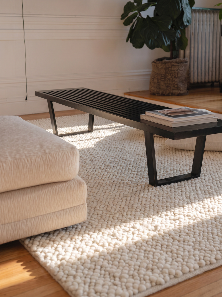 Tapis tissé à la main Woolstar 100 % naturel avec motif jacquard pour salon, séjour, couloir et entrée 06 CREAM  