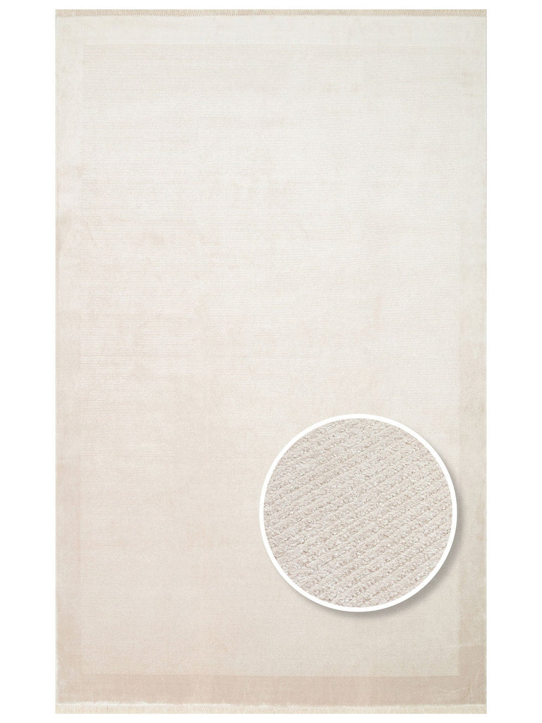 Montenegro Viscose Blend Plain Patterned Dense Woven Living Room Corridor Modern Carpet 02 BEIGE