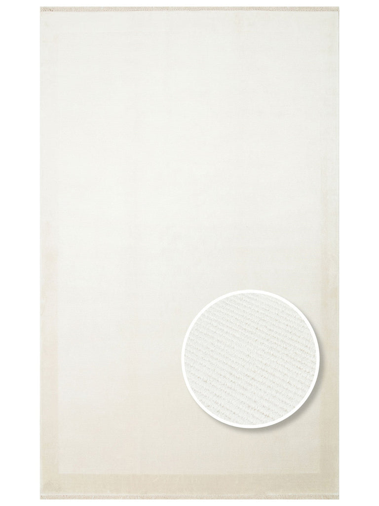 Montenegro Viscose Blend Plain Patterned Dense Woven Living Room Corridor Modern Carpet 02 CREAM