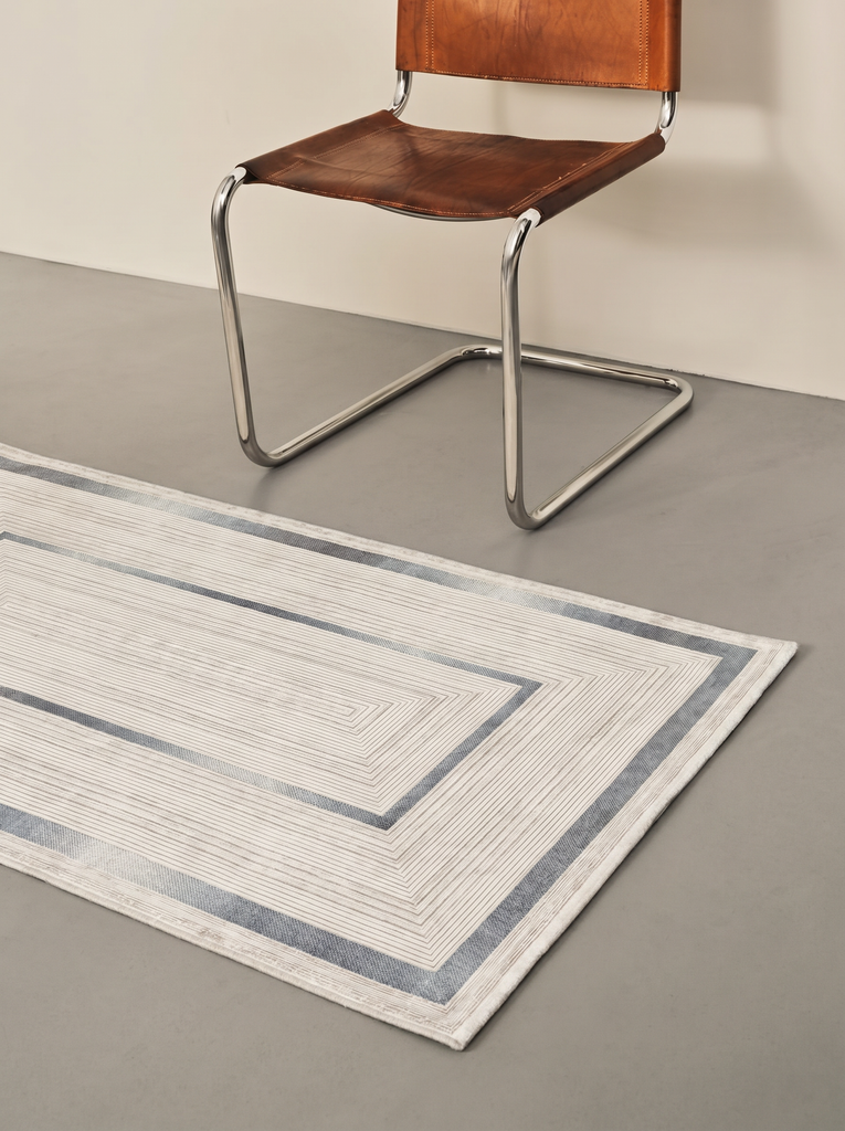 Tapis de salon brillant tissé serré de haute qualité à motif classique série Mumbai 13 CRÈME BLEU