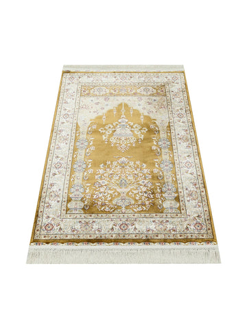 Topkapı Seccade Klasik Desenli Yüksek Kalite Özel Işıltılı Hediyelik Çeyizlik Namazlık 01 GOLD - Carpetdocia